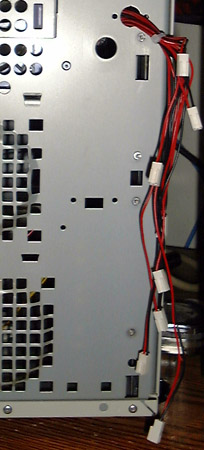 Wires fed through the case toward the front